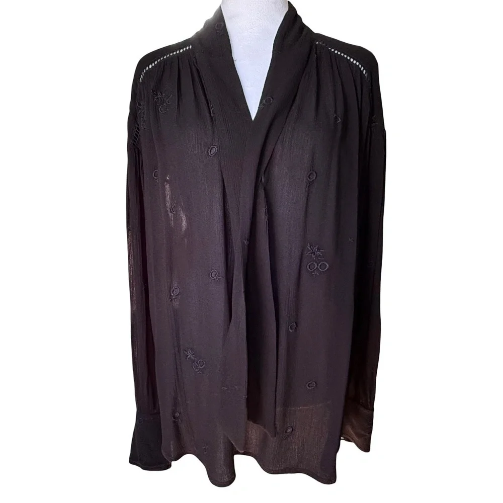 Free People Wishful Moments Peasant Blouse Black Size Medium